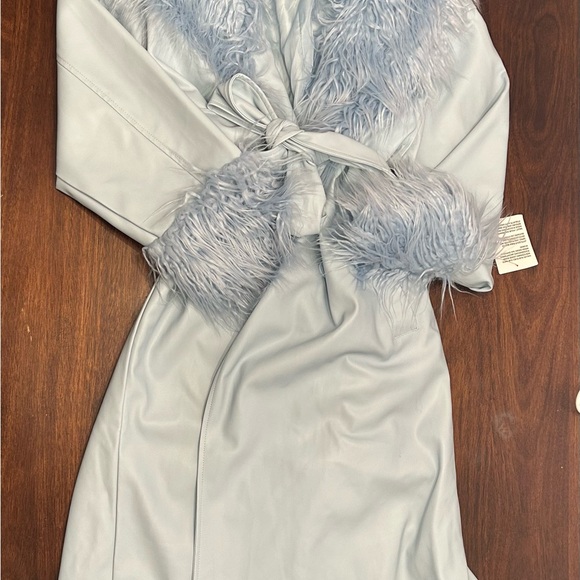 ASOS Sky Blue Leather Jacket with Plush Fur - Picture 4 of 10